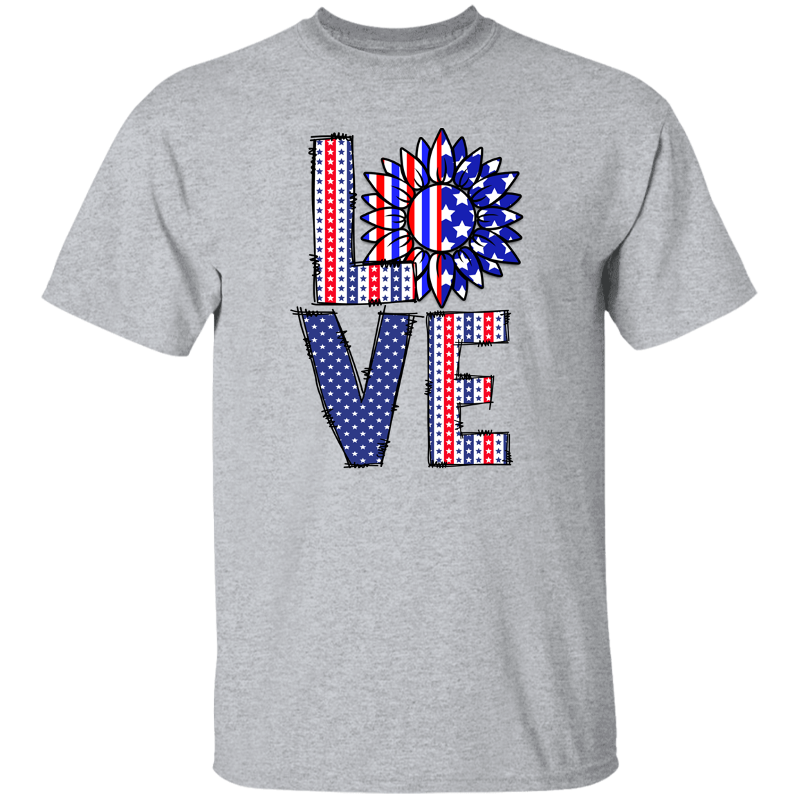 Sunflower, Love T-Shirt, Patriotic 4th of July Tee Shirt for Independence Day, USA Shirt, Red White and Blue Shirt