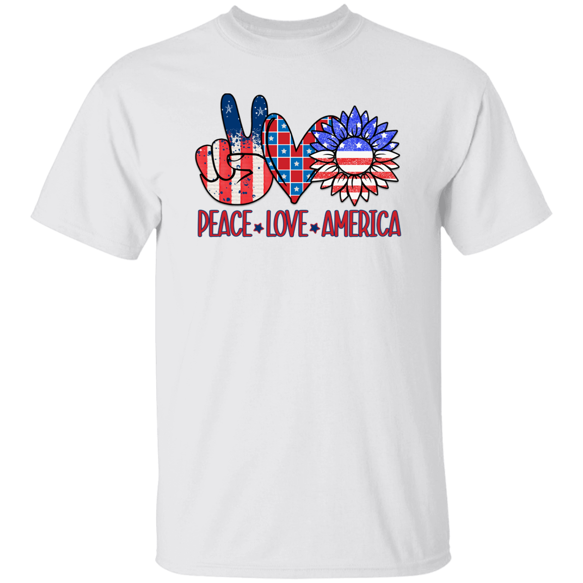 Peace Love America T-Shirt, Patriotic 4th of July Tee Shirt for Independence Day, USA Shirt, Red White and Blue Shirt