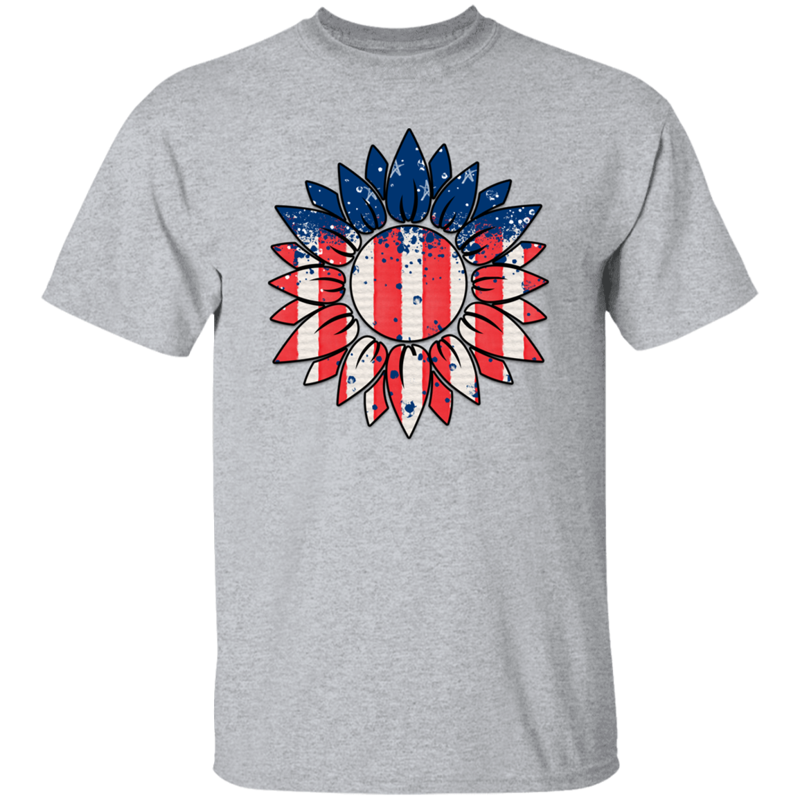 Sunflower America Distressed T-Shirt, Patriotic 4th of July Tee Shirt for Independence Day, USA Shirt, Red White and Blue Shirt
