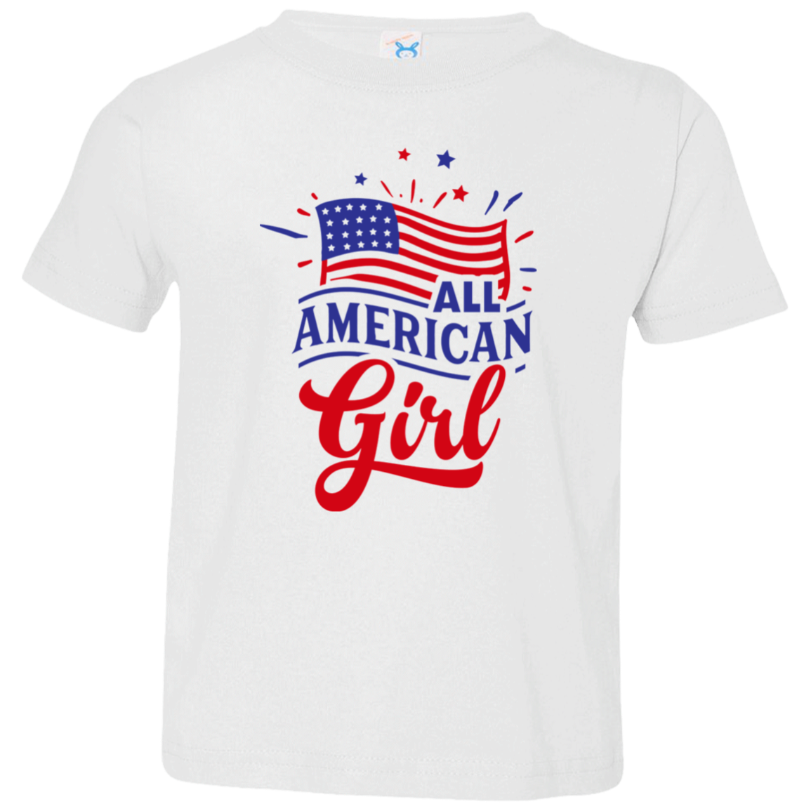 All American Girl Toddler Jersey T-Shirt, Patriotic 4th of July Tee Shirt for Independence Day, USA Shirt, Red White and Blue Shirt