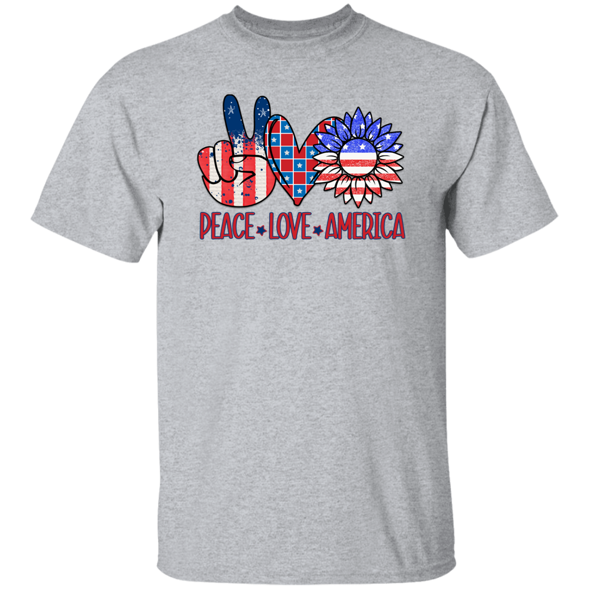 Peace Love America T-Shirt, Patriotic 4th of July Tee Shirt for Independence Day, USA Shirt, Red White and Blue Shirt