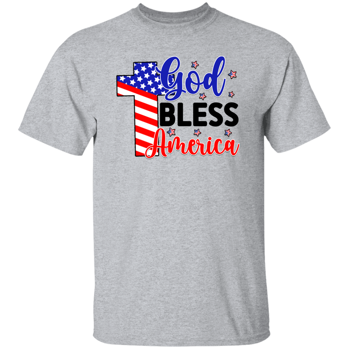 God Bless America, Cross T-Shirt, Patriotic 4th of July Tee Shirt for Independence Day, USA Shirt, Red White and Blue Shirt