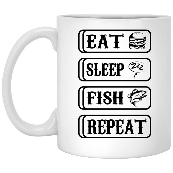 Eat Sleep Fish Repeat Coffee Mug, Funny Dad Coffee Mugs, Funny Dad Gift Idea, Father's Day Gift, Christmas Birthday Dad Gift, Funny Dad Cups, Bonus Dad, Stepfather, Stepdad, Fishing Enthusiast Mug