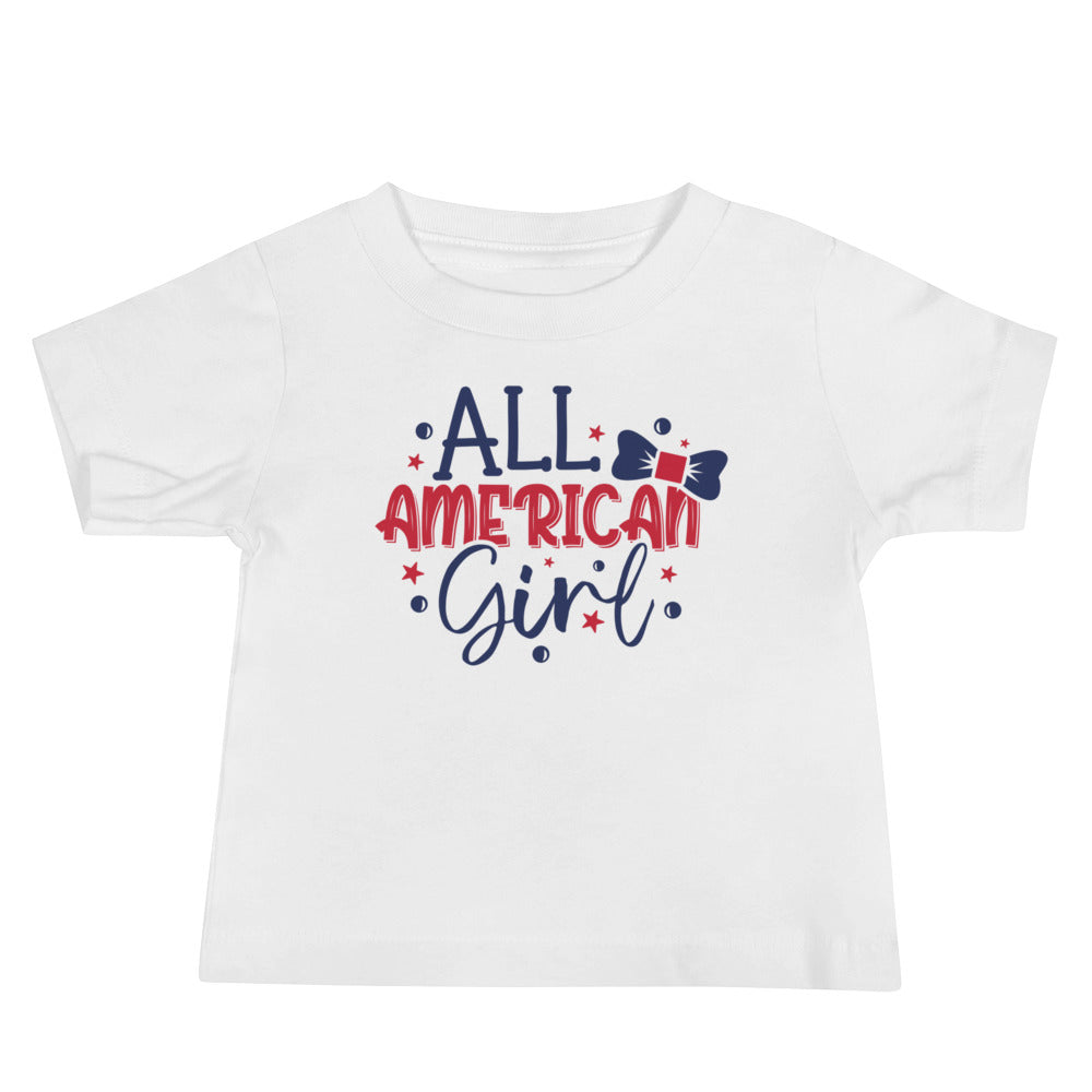 All American Girl Baby Jersey Short Sleeve T-Shirt, Patriotic 4th of July Tee Shirt for Independence Day, USA Shirt, Red White and Blue Shirt
