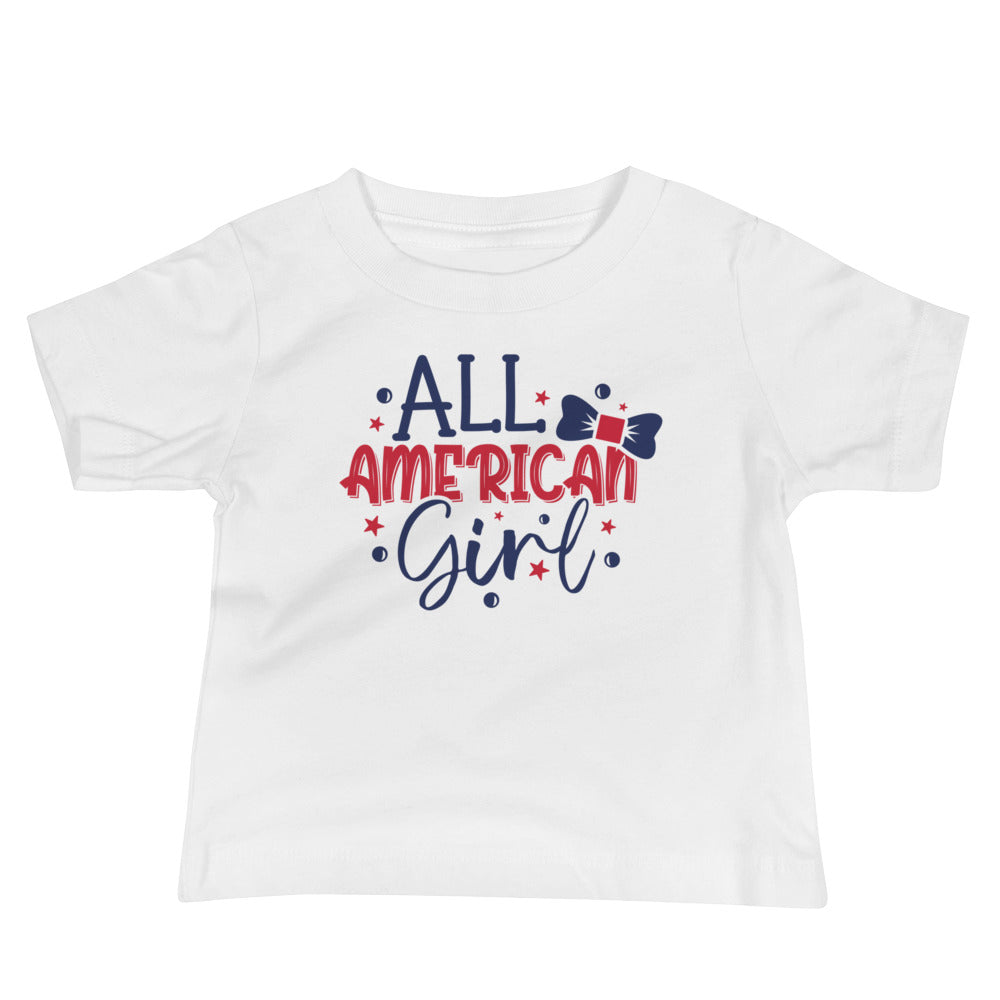 All American Girl Baby Jersey Short Sleeve T-Shirt, Patriotic 4th of July Tee Shirt for Independence Day, USA Shirt, Red White and Blue Shirt