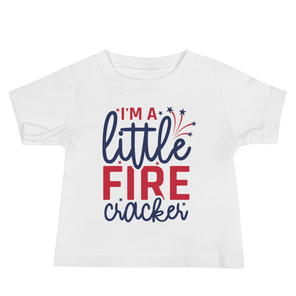 Little Firecracker Baby Jersey Short Sleeve T-Shirt, Patriotic 4th of July Tee Shirt for Independence Day, USA Shirt, Red White and Blue Shirt