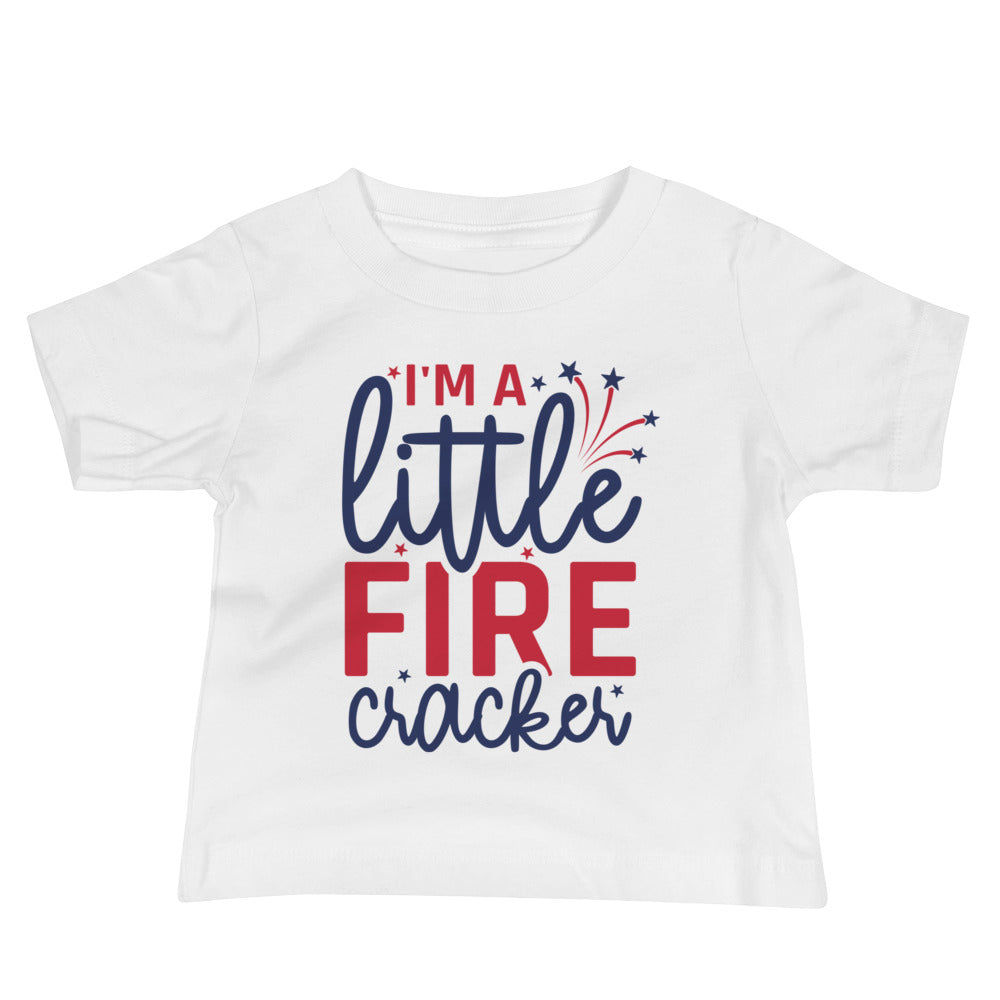 Little Firecracker Baby Jersey Short Sleeve T-Shirt, Patriotic 4th of July Tee Shirt for Independence Day, USA Shirt, Red White and Blue Shirt