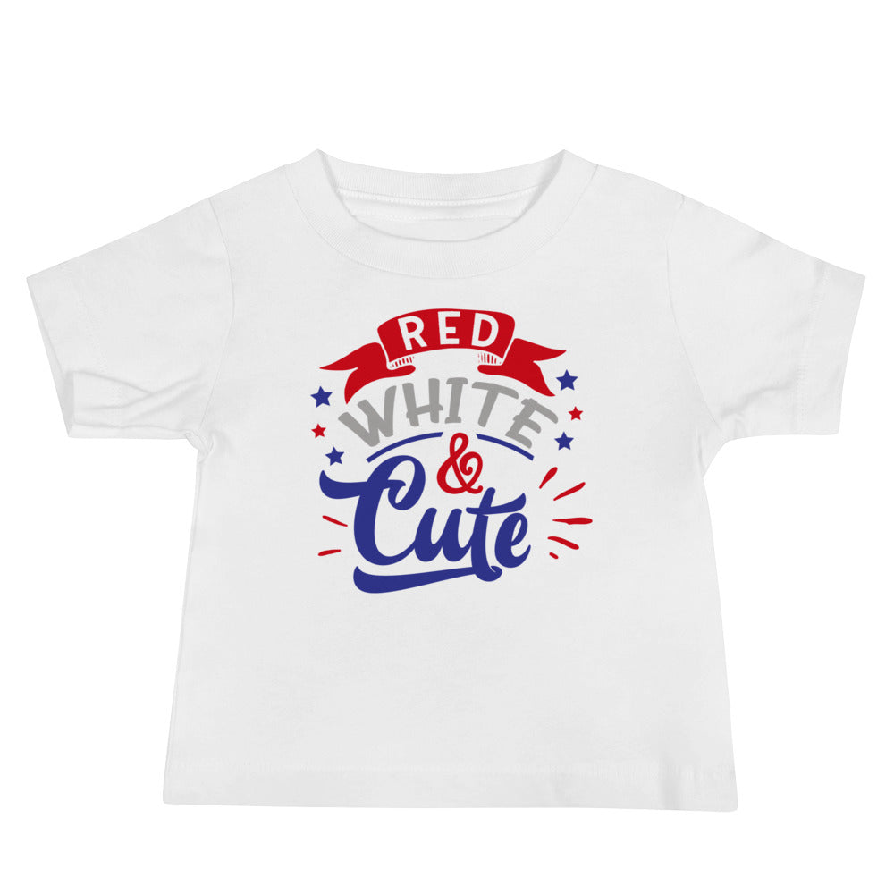 Red White & Cute Baby Jersey Short Sleeve T-Shirt, Patriotic 4th of July Tee Shirt for Independence Day, USA Shirt, Red White and Blue Shirt