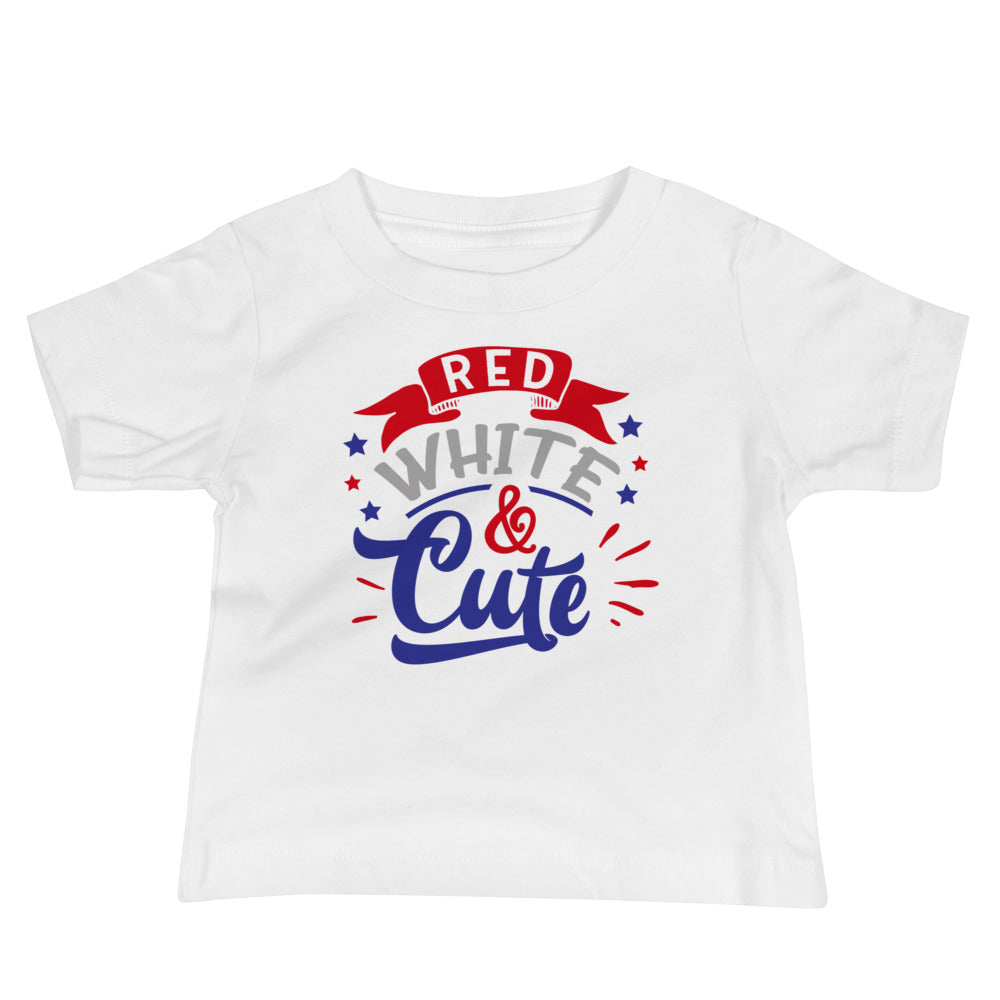 Red White & Cute Baby Jersey Short Sleeve T-Shirt, Patriotic 4th of July Tee Shirt for Independence Day, USA Shirt, Red White and Blue Shirt