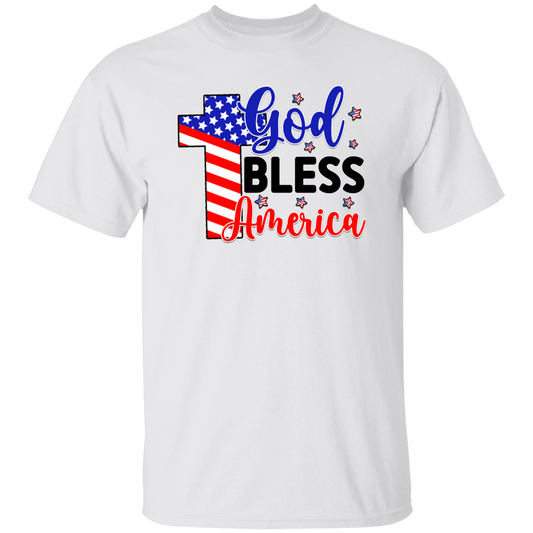 God Bless America, Cross T-Shirt, Patriotic 4th of July Tee Shirt for Independence Day, USA Shirt, Red White and Blue Shirt