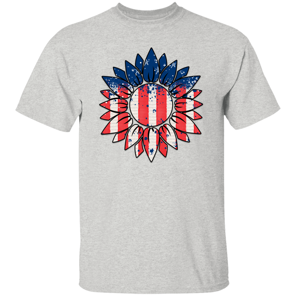 Sunflower America Distressed T-Shirt, Patriotic 4th of July Tee Shirt for Independence Day, USA Shirt, Red White and Blue Shirt