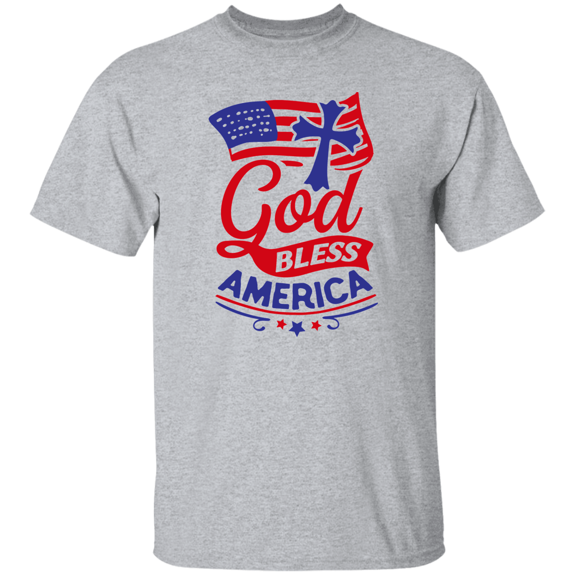 God Bless America, Flag, Cross T-Shirt, Patriotic 4th of July Tee Shirt for Independence Day, USA Shirt, Red White and Blue Shirt