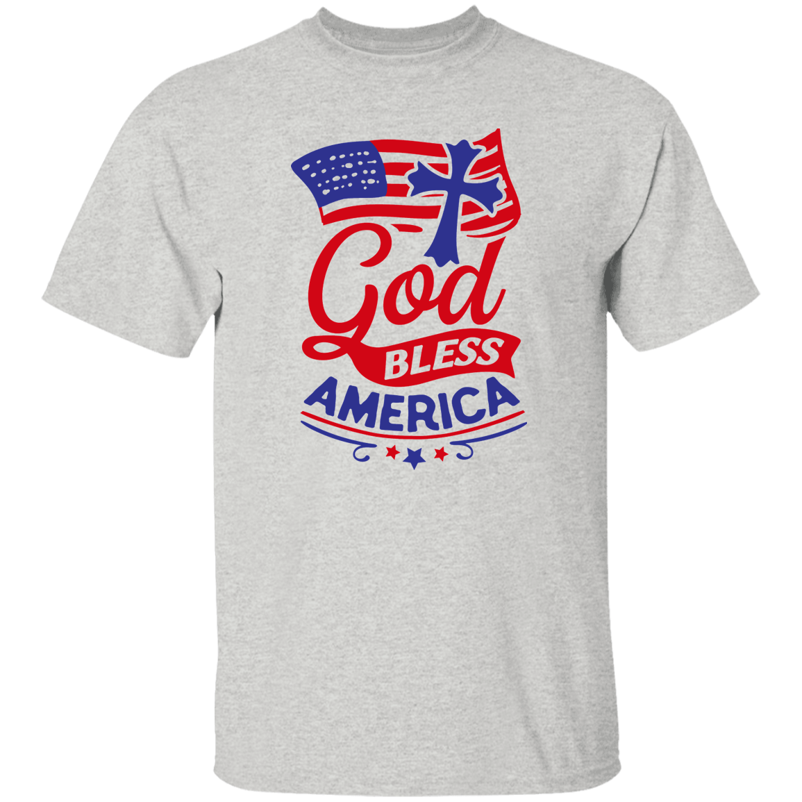 God Bless America, Flag, Cross T-Shirt, Patriotic 4th of July Tee Shirt for Independence Day, USA Shirt, Red White and Blue Shirt