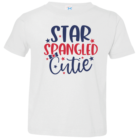 Star Spangled Cutie Toddler Jersey T-Shirt, Patriotic Shirt, Independence Day Gift, USA, Red White and Blue Shirt