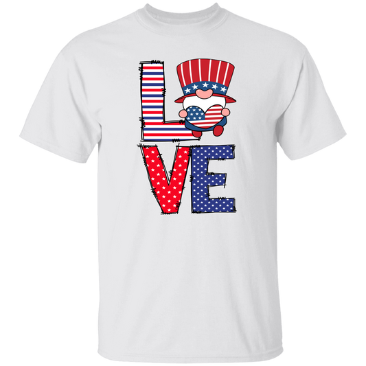 Love Gnome T-Shirt, Patriotic 4th of July Tee Shirt for Independence Day, USA Shirt, Red White and Blue Shirt