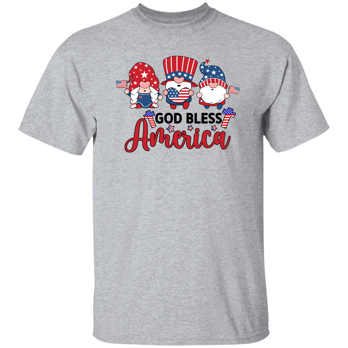 God Bless America Gnomes T-Shirt, Patriotic 4th of July Tee Shirt for Independence Day, USA Shirt, Red White and Blue Shirt