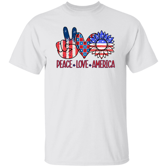 Peace Love America T-Shirt, Patriotic 4th of July Tee Shirt for Independence Day, USA Shirt, Red White and Blue Shirt