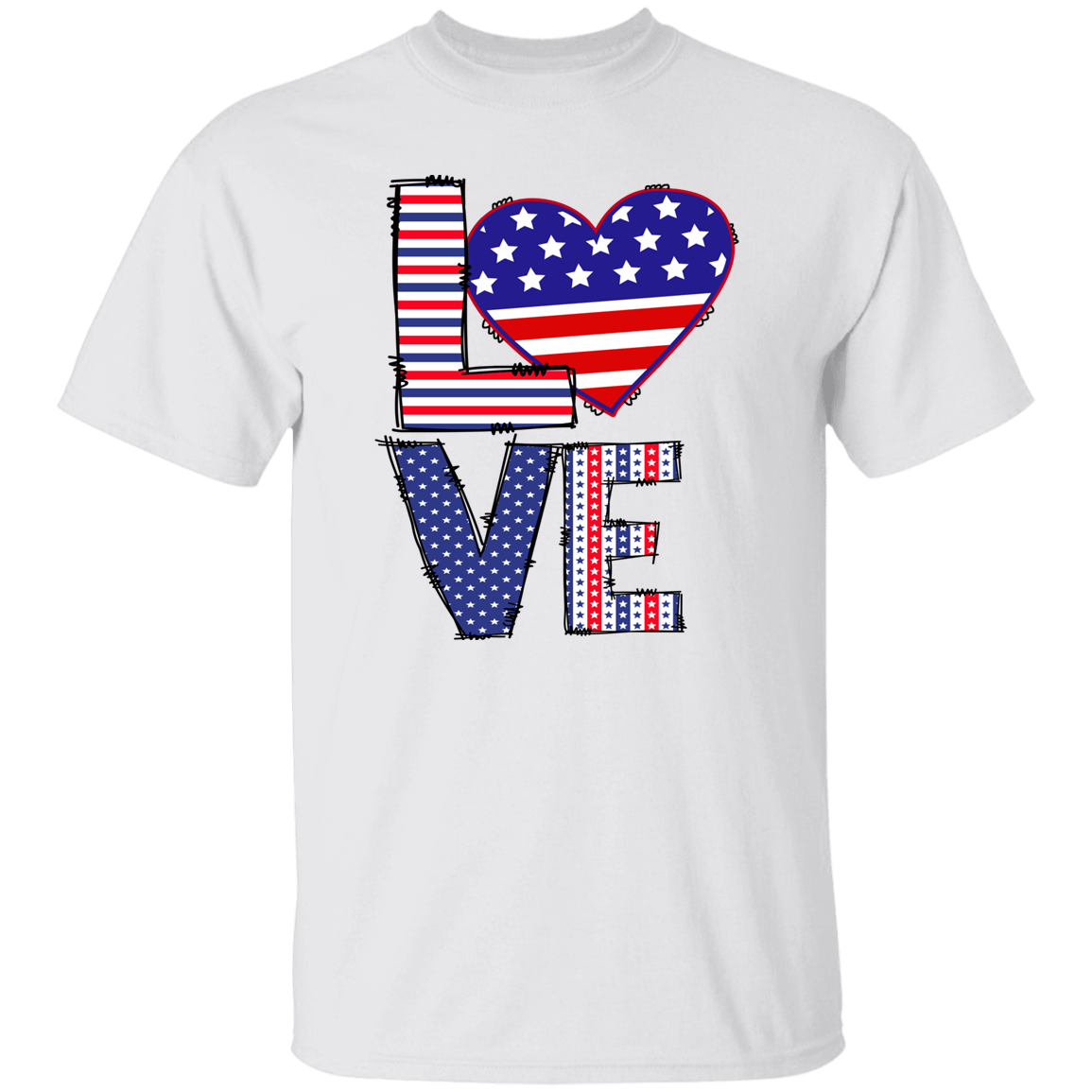 Love, Heart T-Shirt, Patriotic 4th of July Tee Shirt for Independence Day, USA Shirt, Red White and Blue Shirt