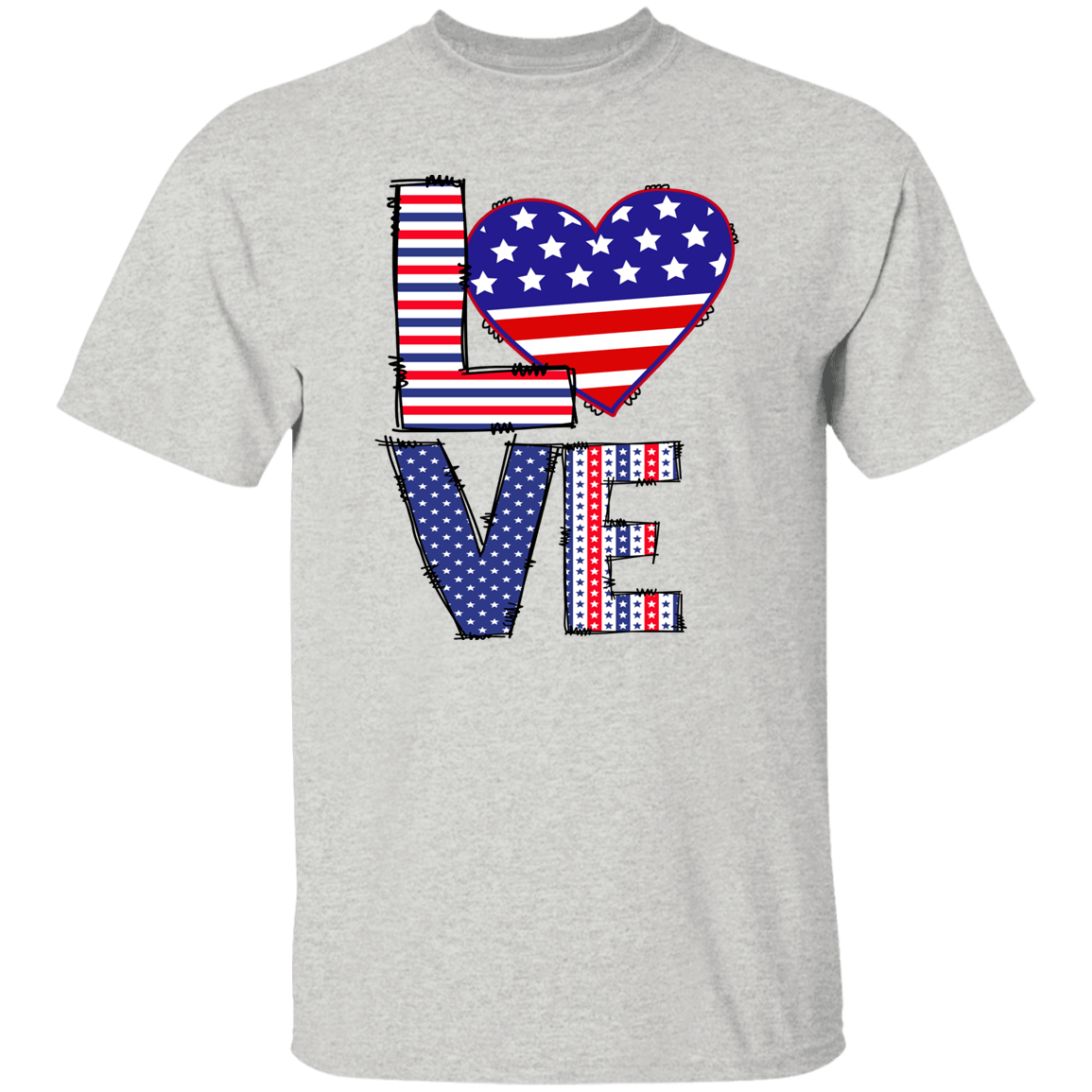 Love, Heart T-Shirt, Patriotic 4th of July Tee Shirt for Independence Day, USA Shirt, Red White and Blue Shirt