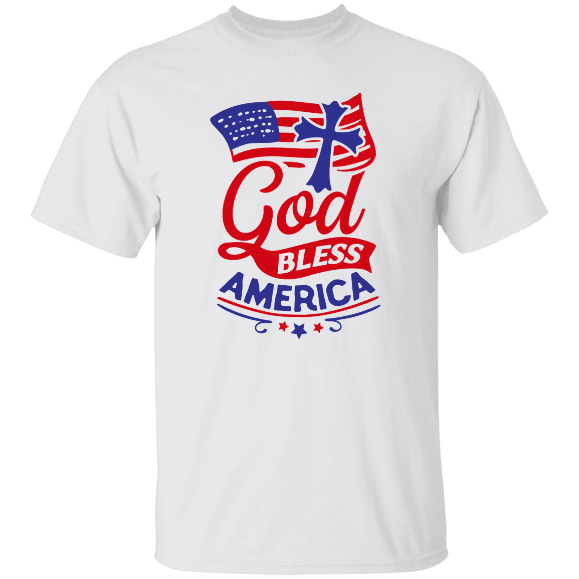 God Bless America, Flag, Cross T-Shirt, Patriotic 4th of July Tee Shirt for Independence Day, USA Shirt, Red White and Blue Shirt