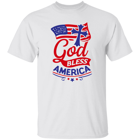 God Bless America, Flag, Cross T-Shirt, Patriotic 4th of July Tee Shirt for Independence Day, USA Shirt, Red White and Blue Shirt