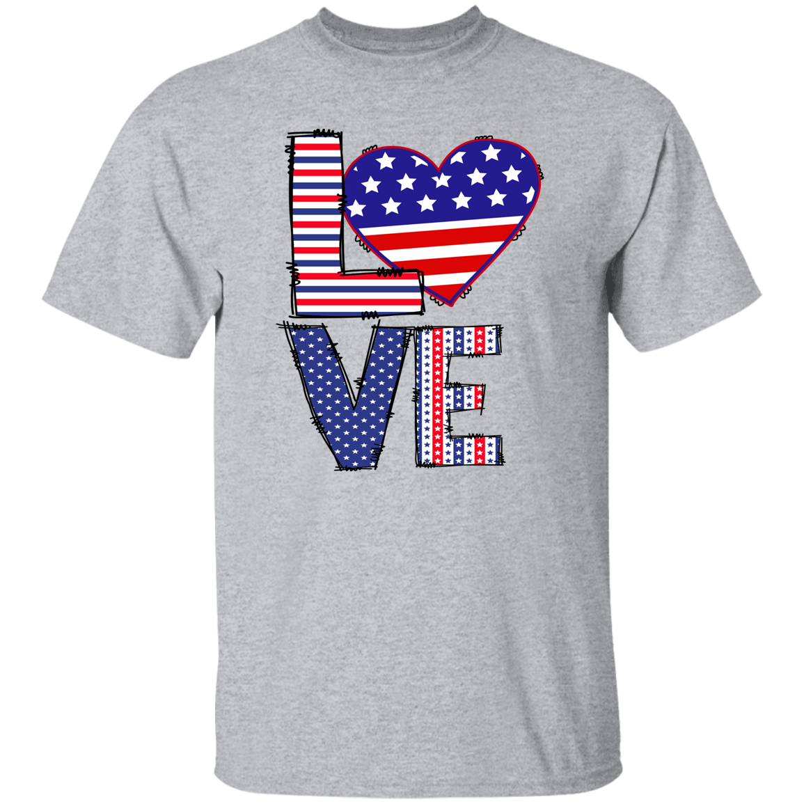 Love, Heart T-Shirt, Patriotic 4th of July Tee Shirt for Independence Day, USA Shirt, Red White and Blue Shirt