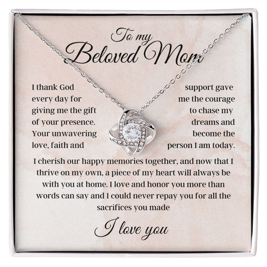 To my Beloved Mom - Love Knot Necklace (Pink Watercolor)