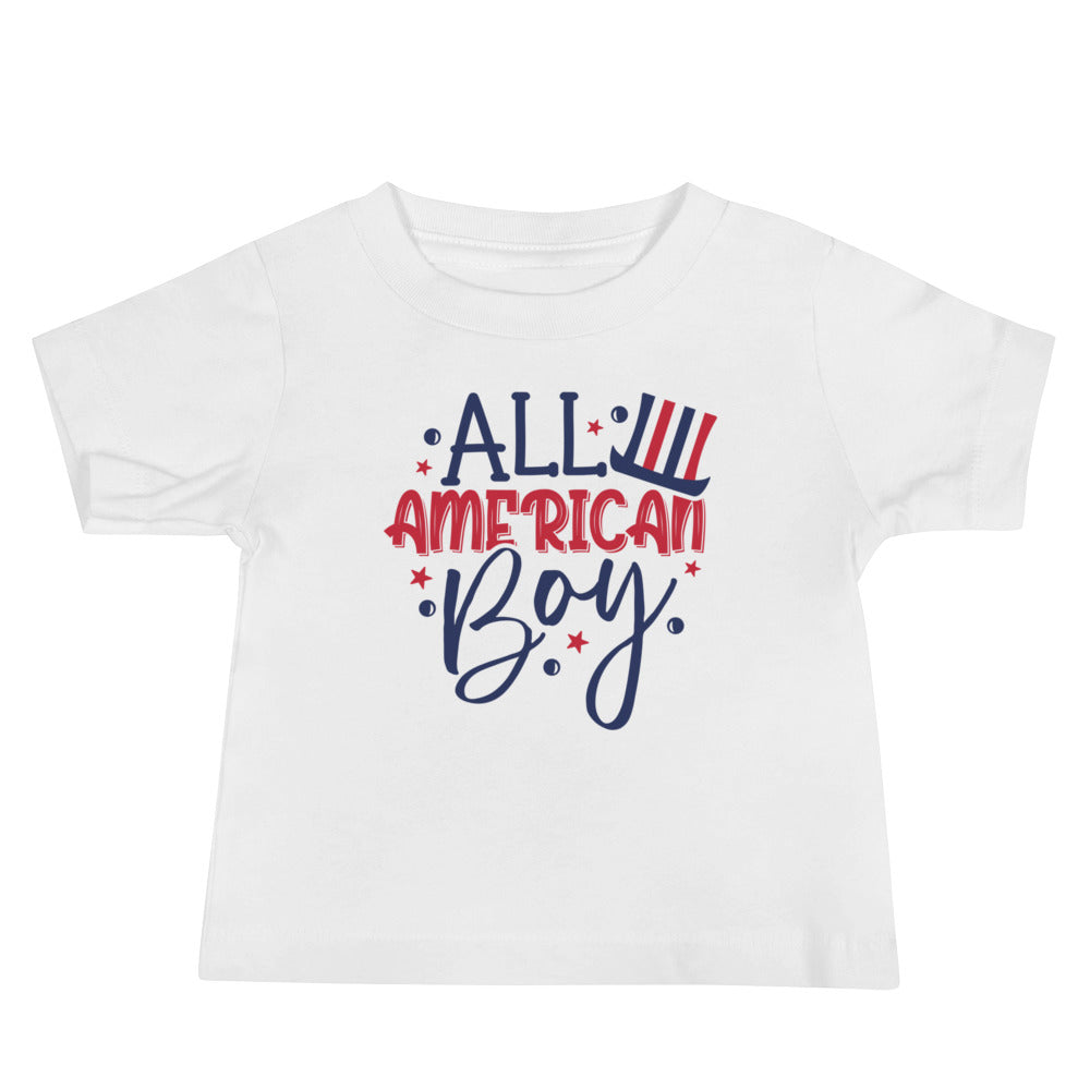 All American Boy Baby Jersey Short Sleeve T-Shirt, Patriotic 4th of July Tee Shirt for Independence Day, USA Shirt, Red White and Blue Shirt