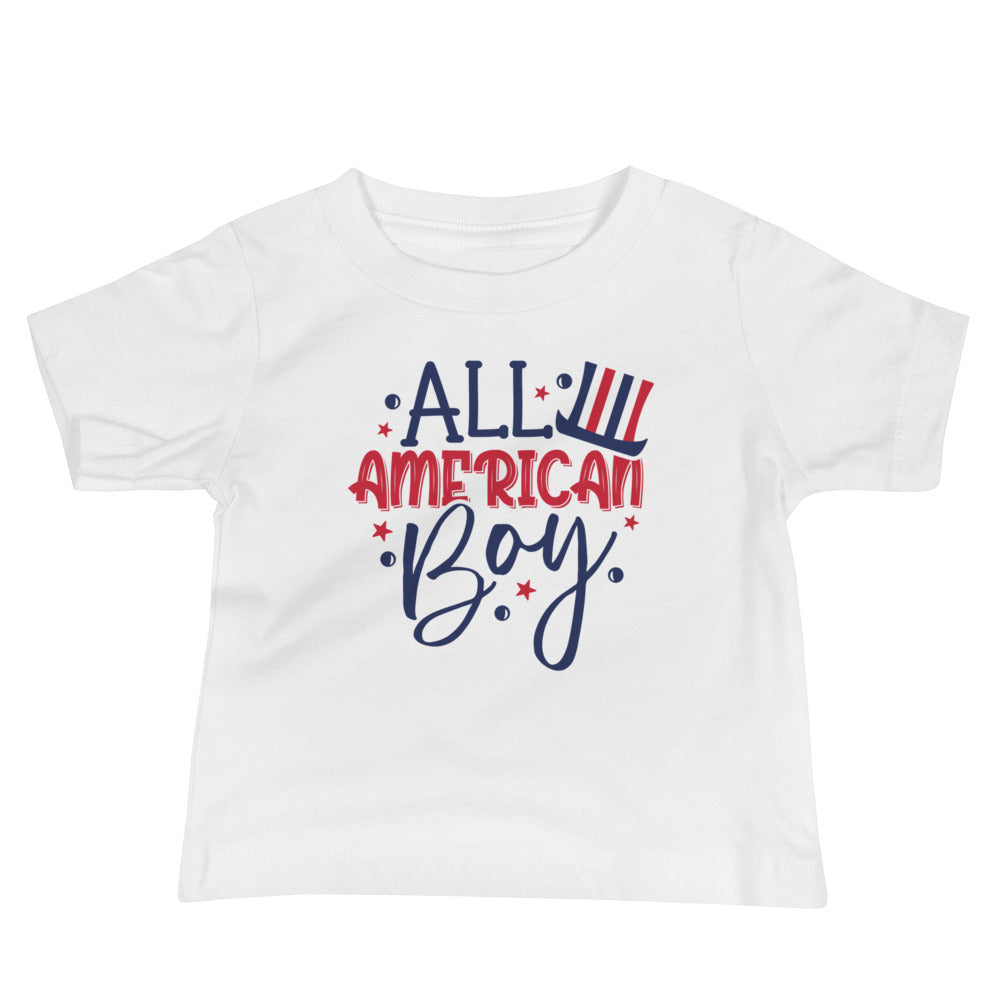 All American Boy Baby Jersey Short Sleeve T-Shirt, Patriotic 4th of July Tee Shirt for Independence Day, USA Shirt, Red White and Blue Shirt